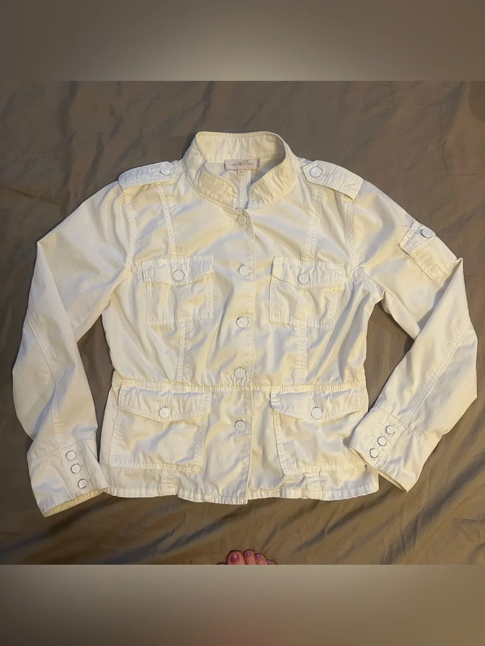 TORY BURCH Women's Sgt. Pepper Jacket Chalk (Ivory) Denim Coat Button Sz M $295